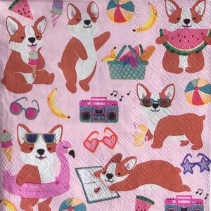 Clementine Two (2) Corgi Patterned Pink DIY Decoupage Cocktail Napkins (621135)